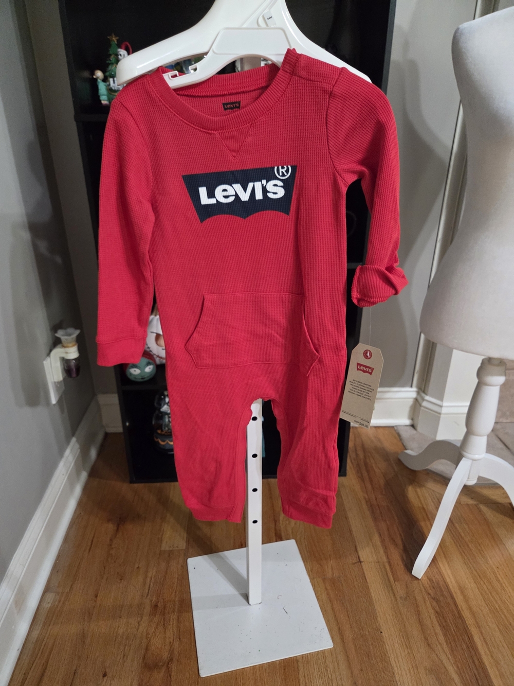 Levi's Bright Red Kids One-Piece Footie Romper with Logo